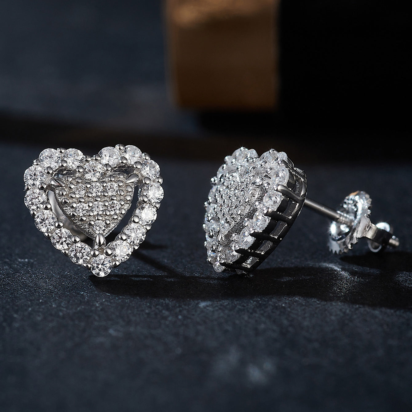 Double Heart Sparkle Studs