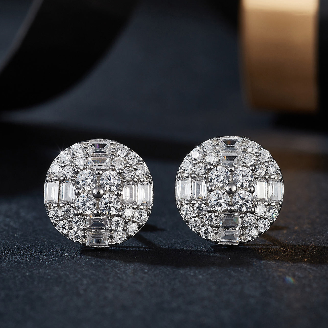 Round Diamond Cluster Inlay Studs