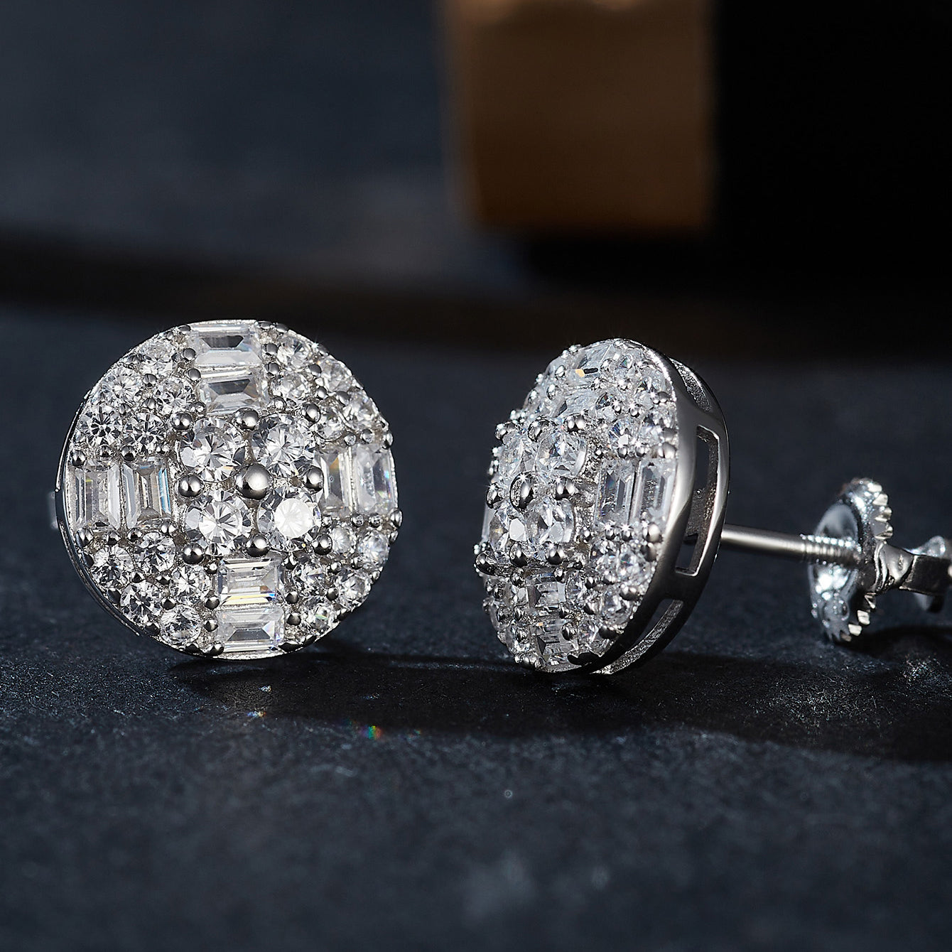 Round Diamond Cluster Inlay Studs