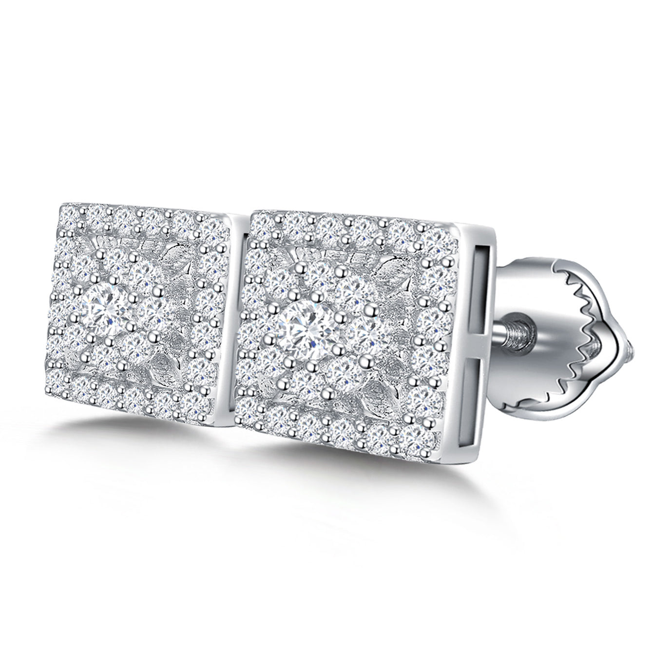 Square Floral Sparkle Studs