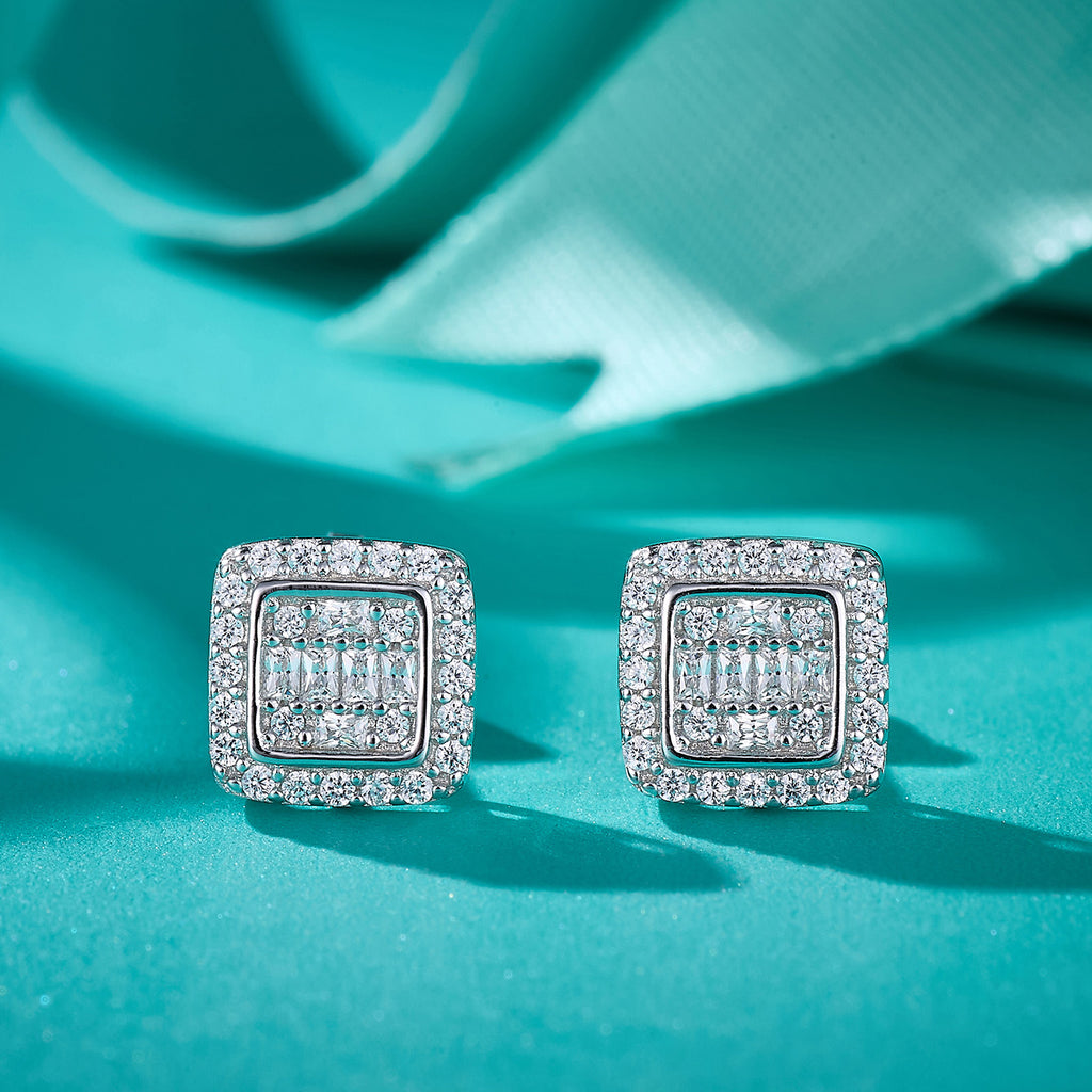 Square Halo Sparkle Studs