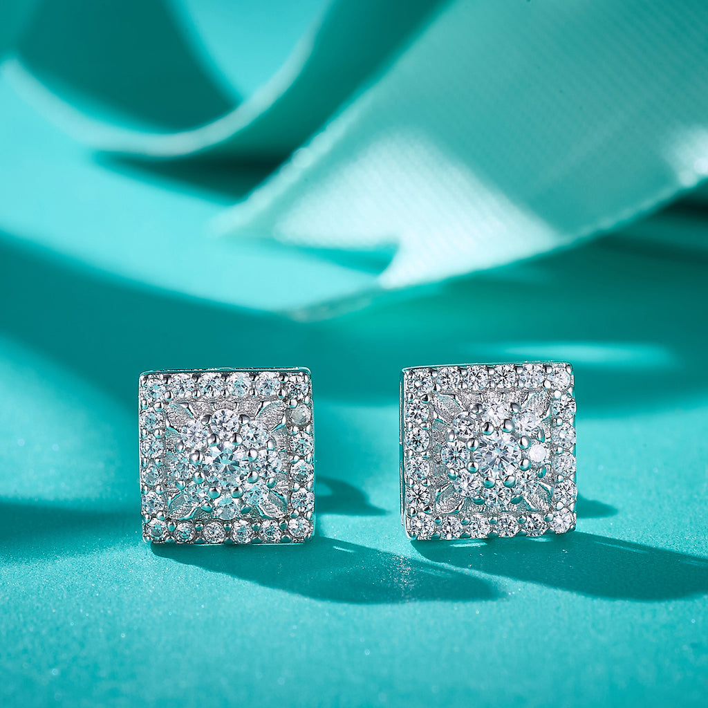 Square Floral Sparkle Studs