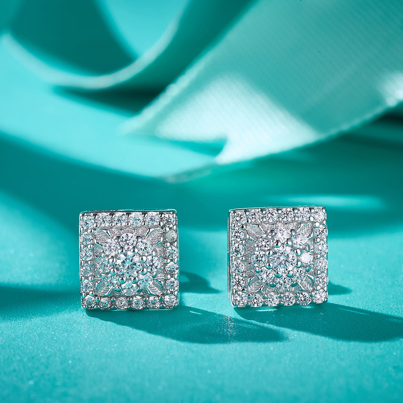 Square Floral Sparkle Studs