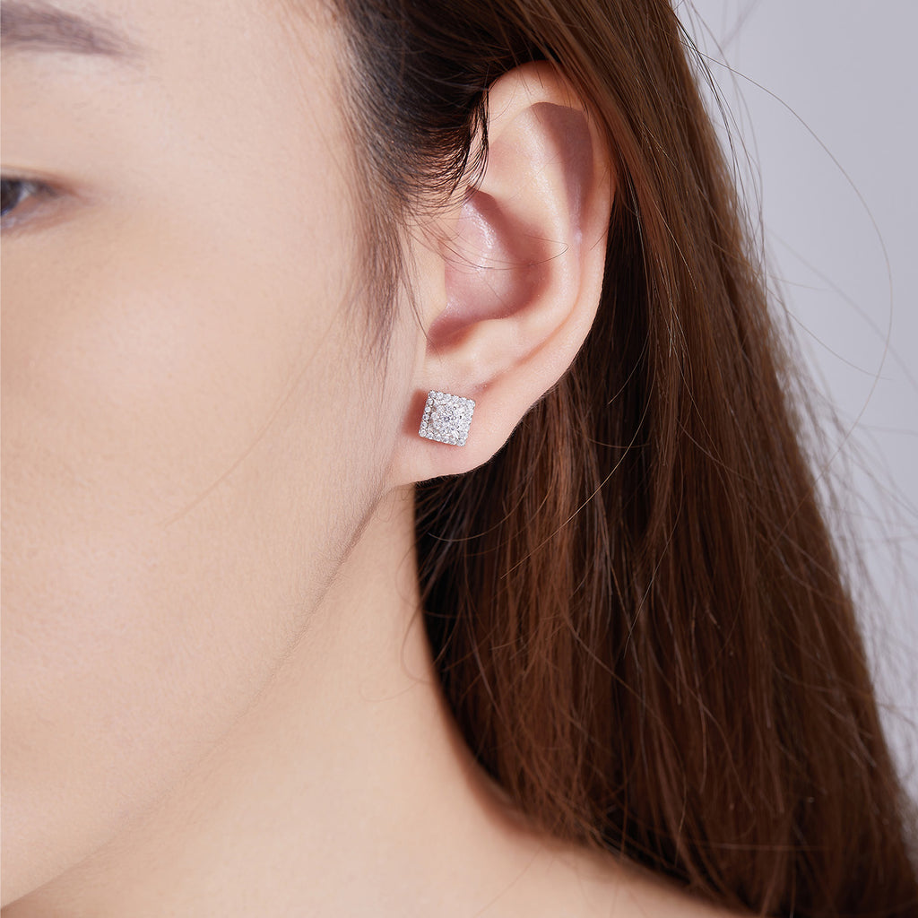 Square Floral Sparkle Studs