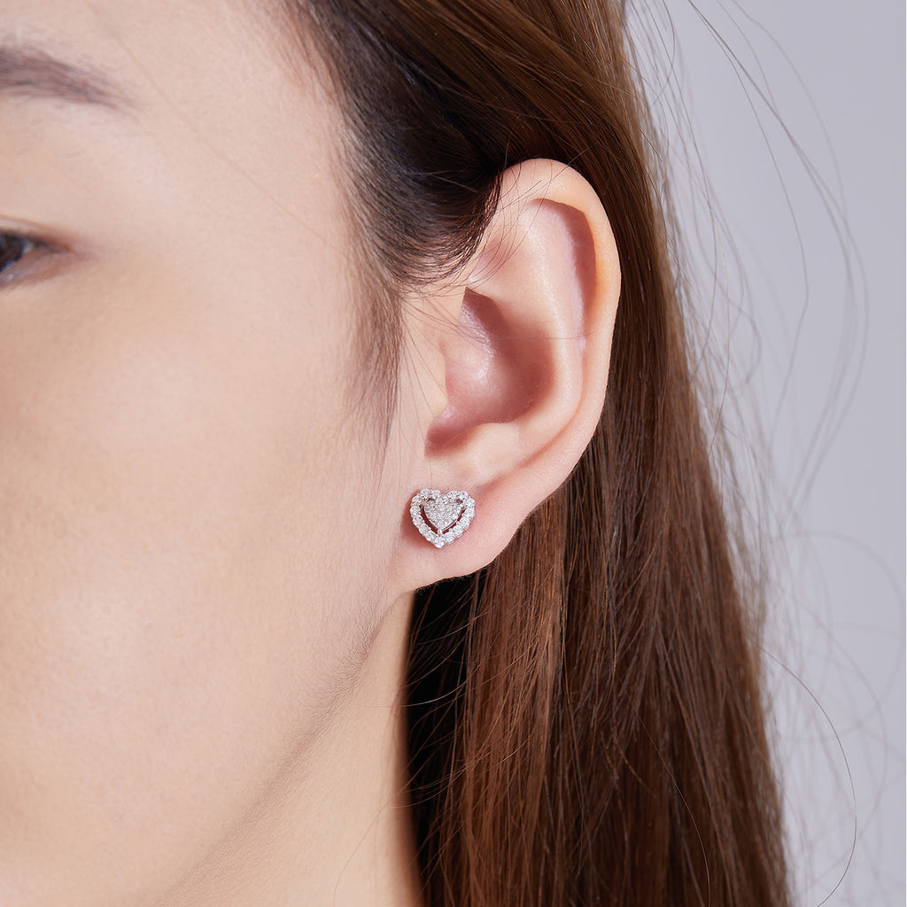 Double Heart Sparkle Studs