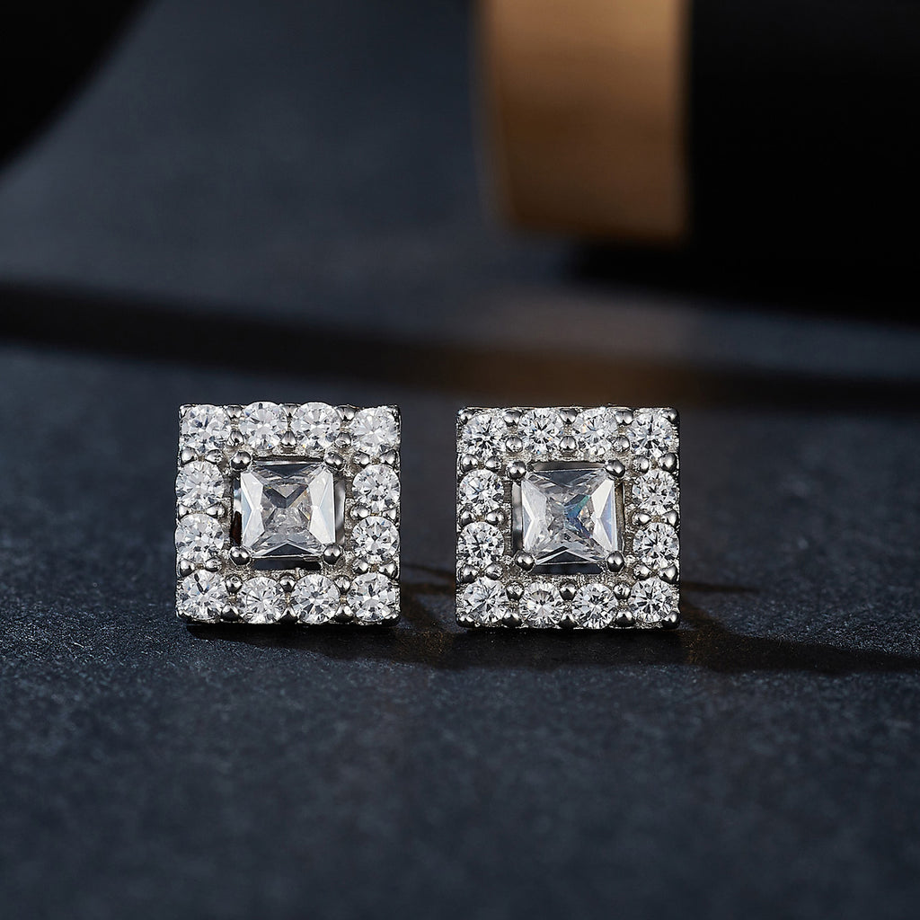 Square Sparkle Halo Studs