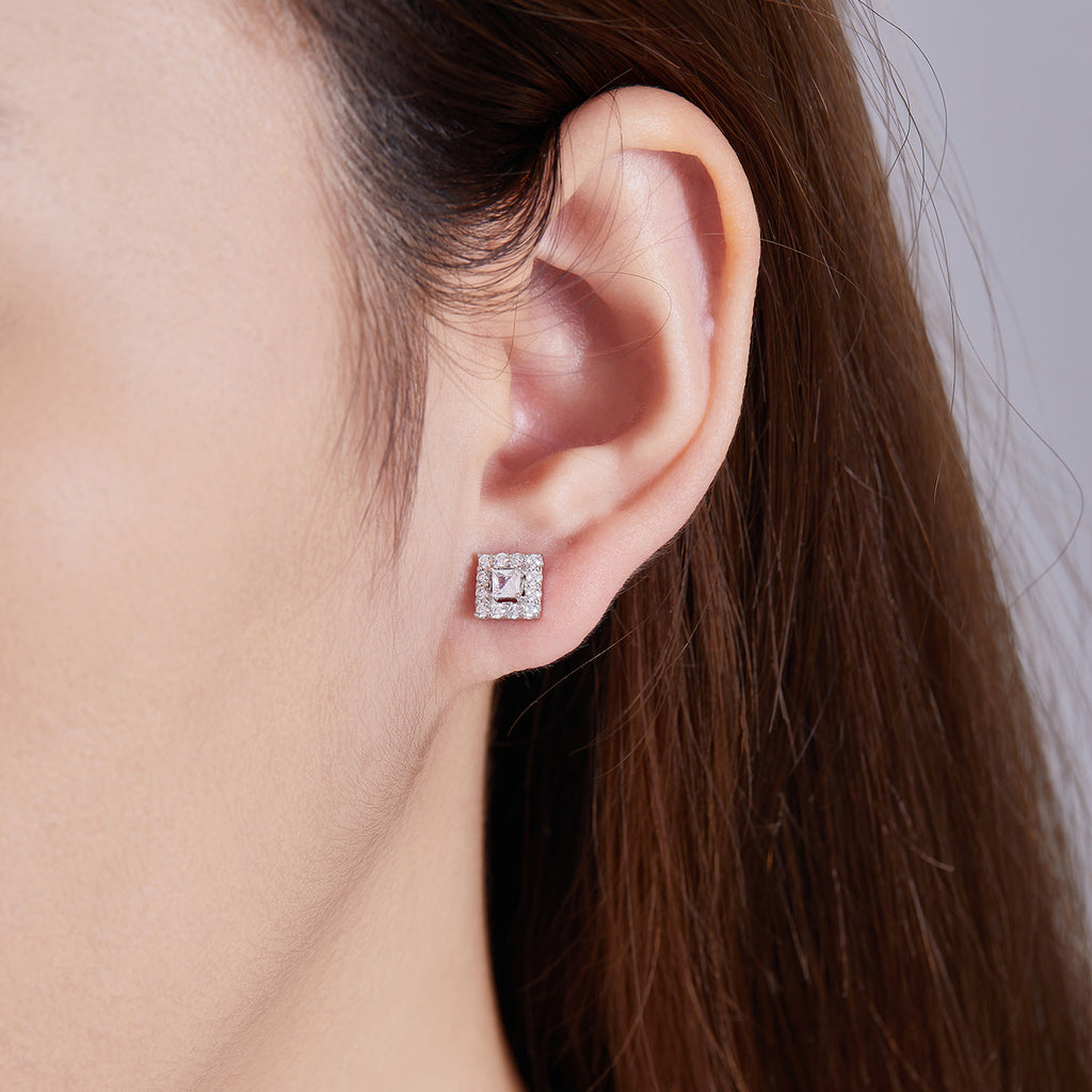 Square Sparkle Halo Studs