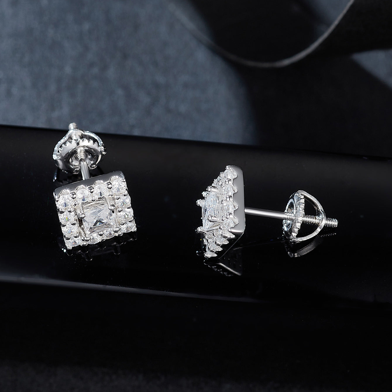 Square Sparkle Halo Studs
