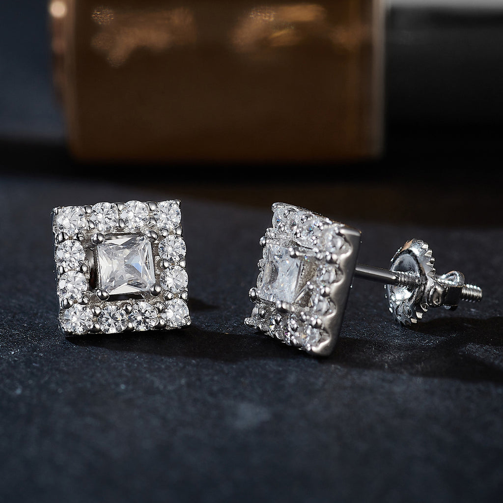 Square Sparkle Halo Studs