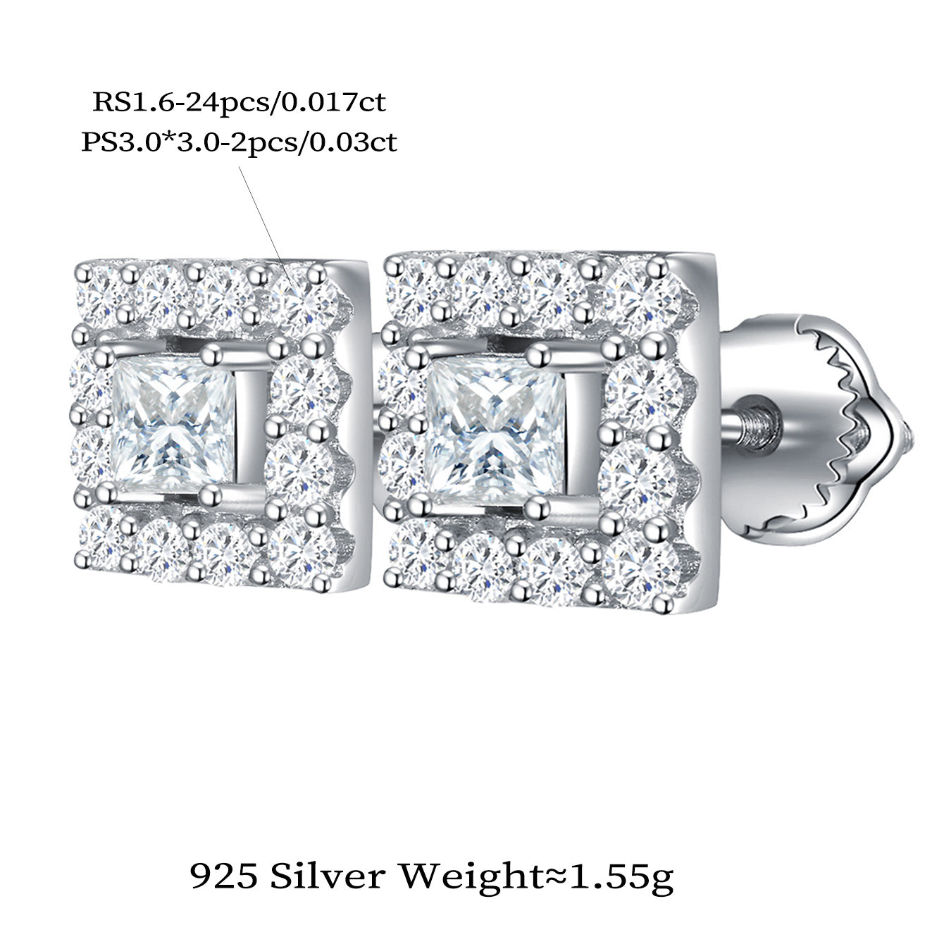 Square Sparkle Halo Studs