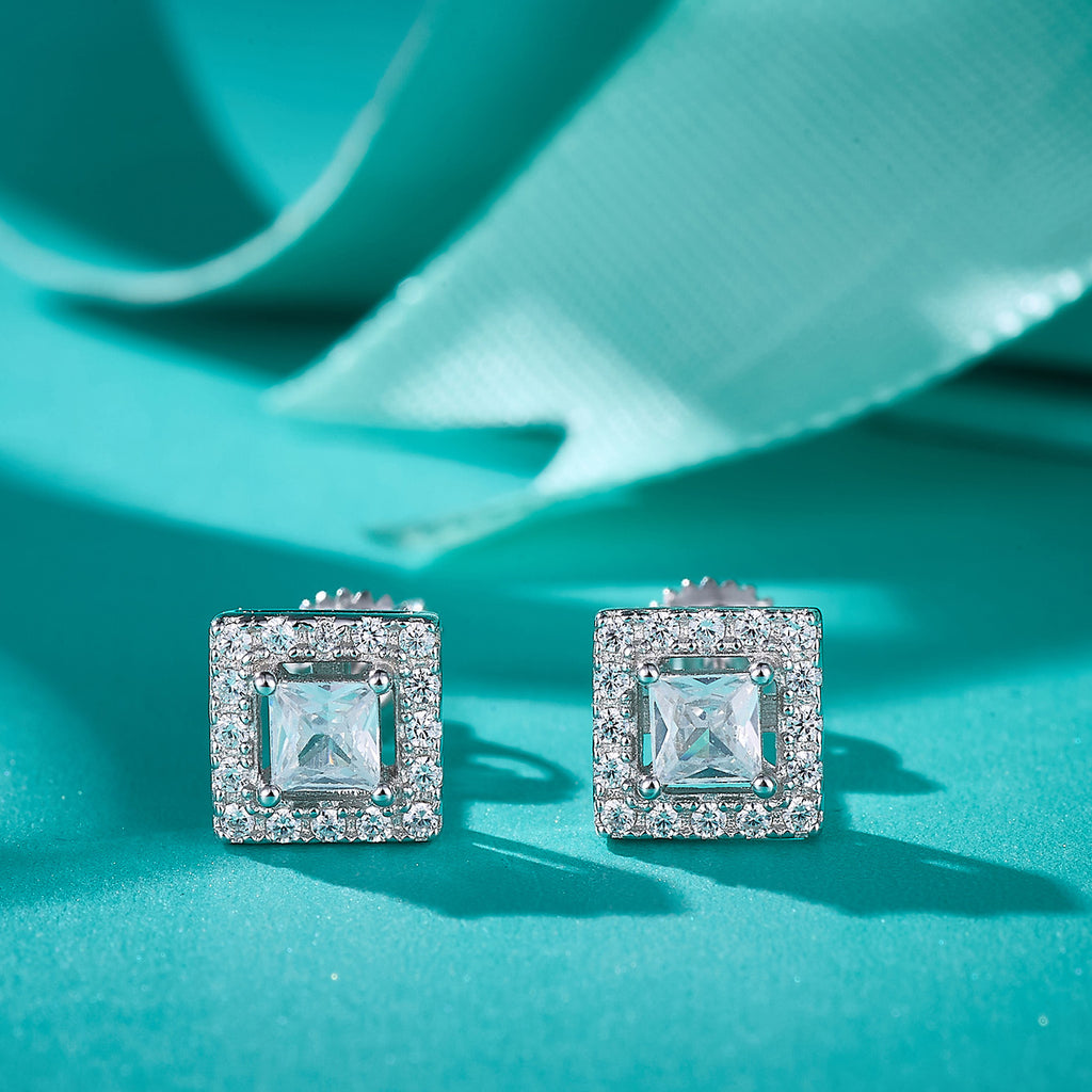 Square Halo Sparkle Studs