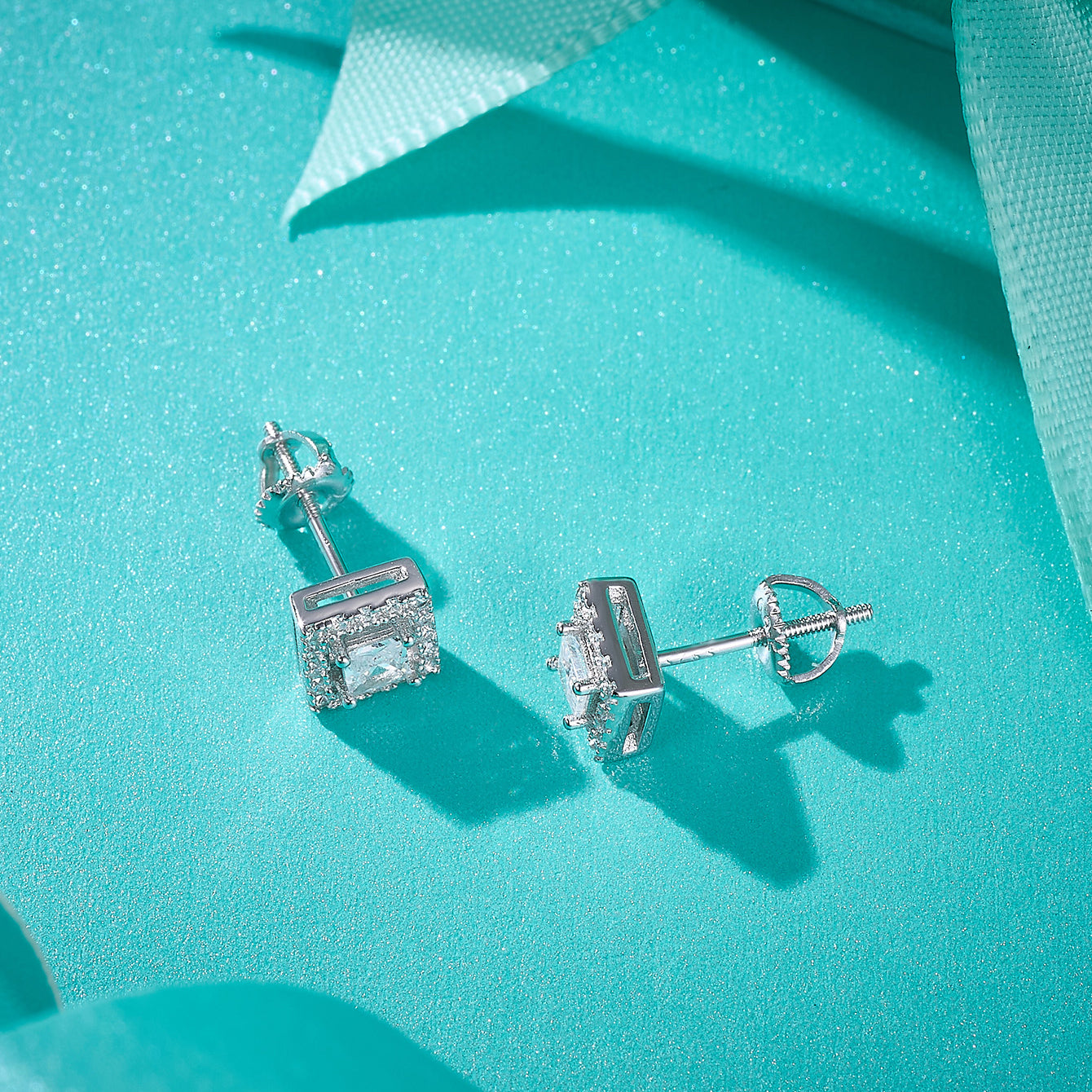 Square Halo Sparkle Studs