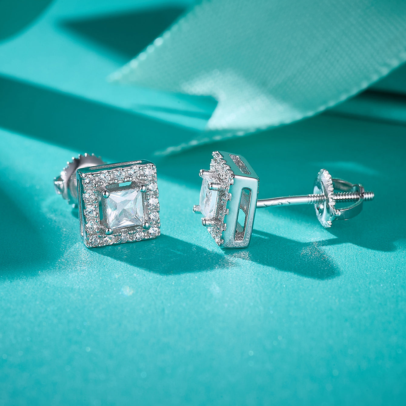 Square Halo Sparkle Studs