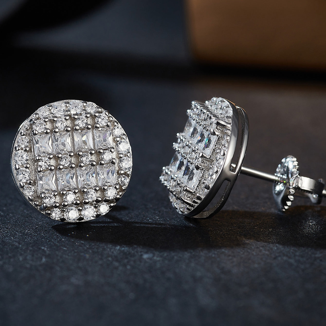 Circular Grid Sparkle Studs