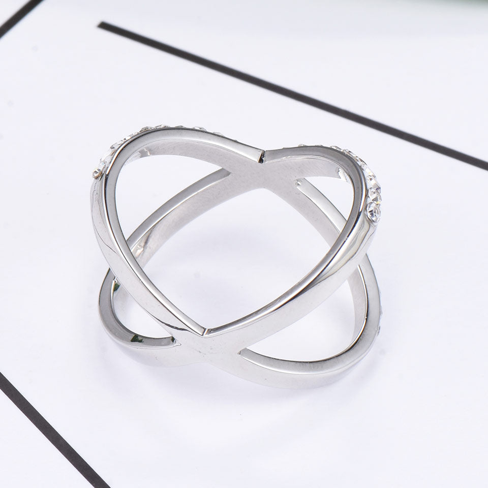 Full CZ "X" Criss Cross Skinny Band Ring