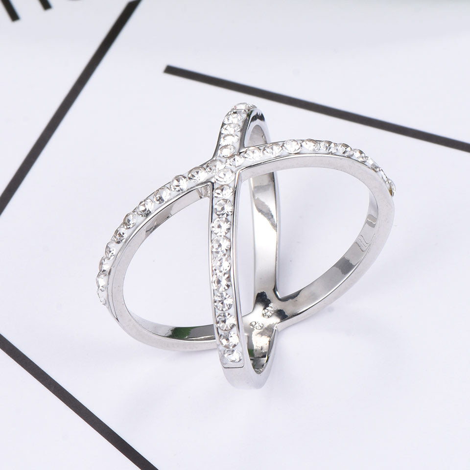 Full CZ "X" Criss Cross Skinny Band Ring