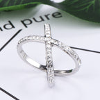 Full CZ "X" Criss Cross Skinny Band Ring