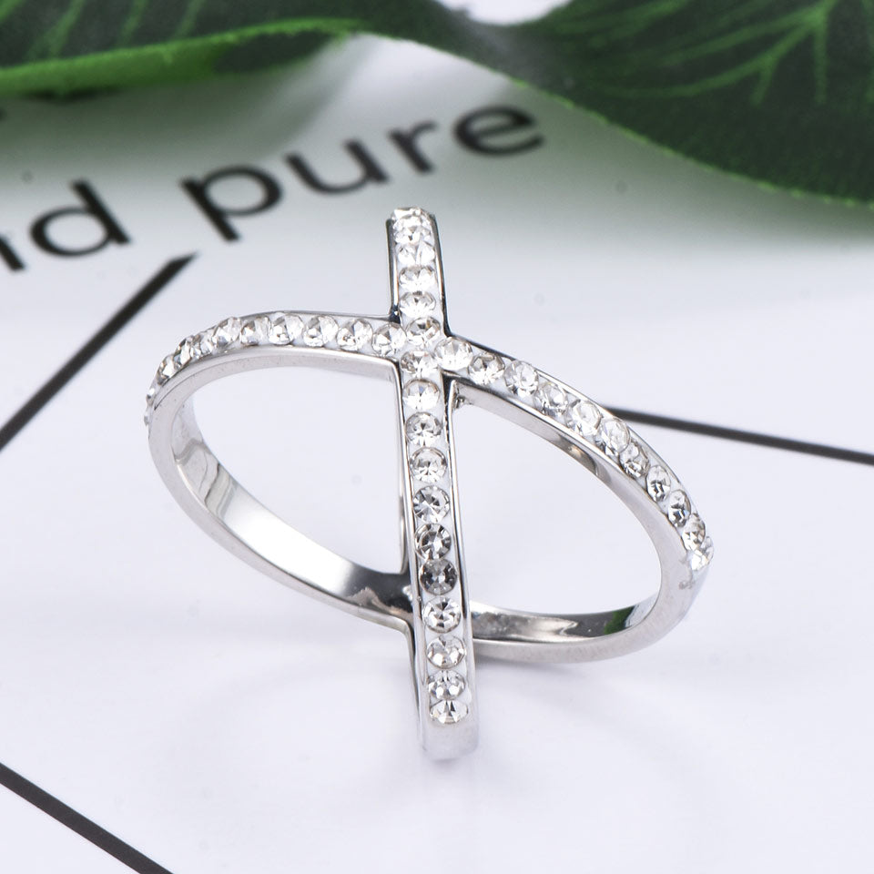 Full CZ "X" Criss Cross Skinny Band Ring