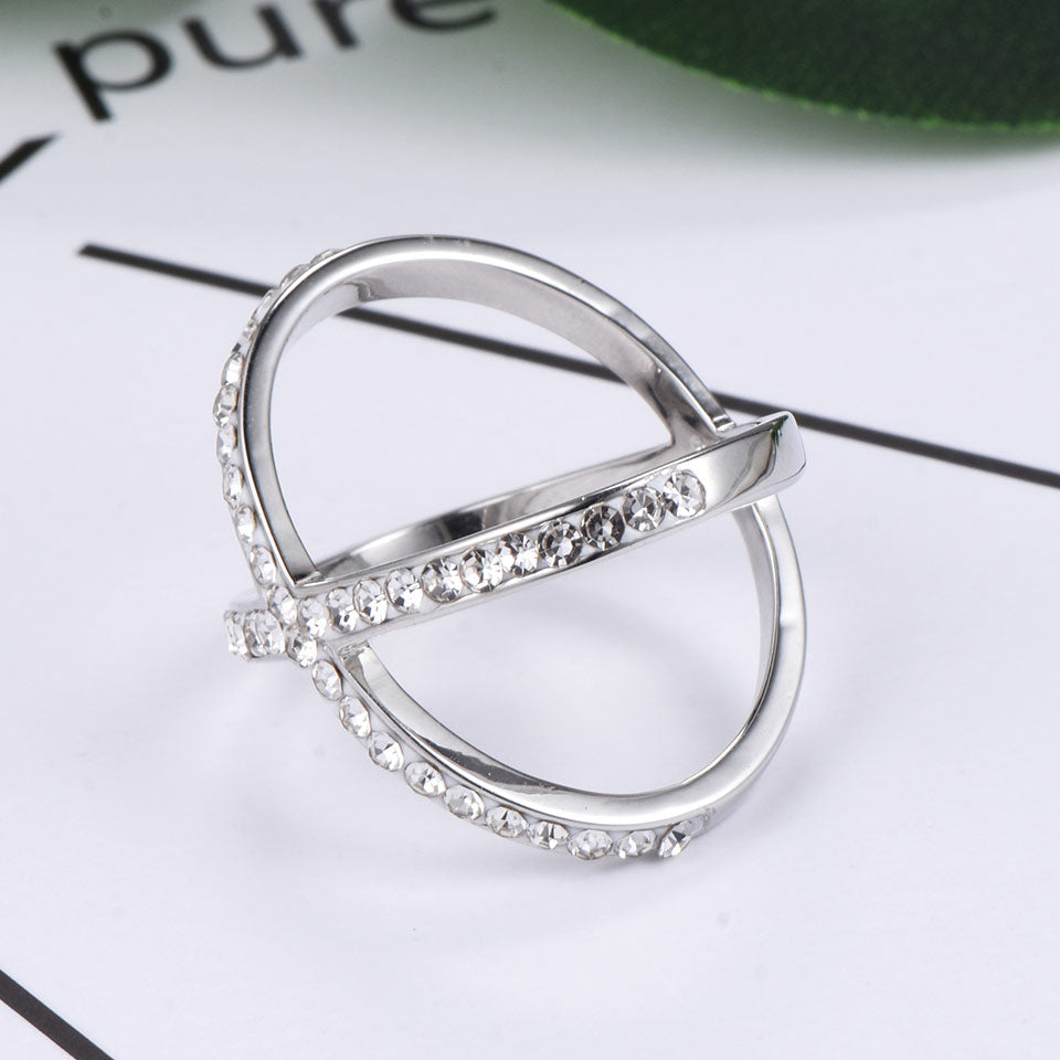 Full CZ "X" Criss Cross Skinny Band Ring