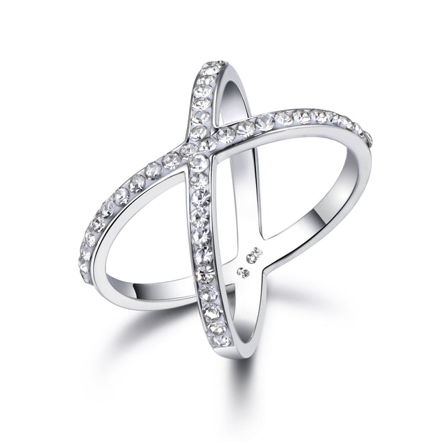 Full CZ "X" Criss Cross Skinny Band Ring Hover Image