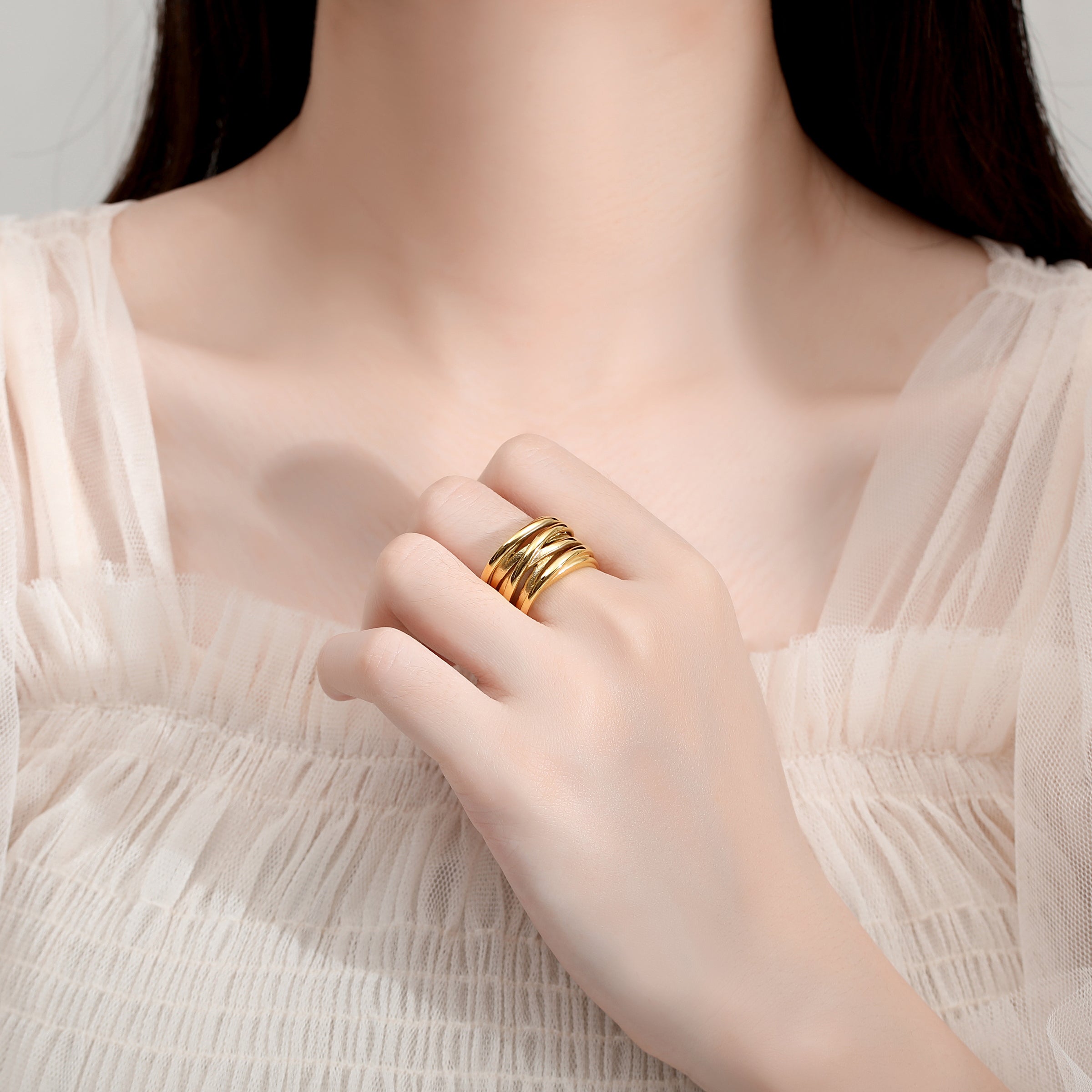 Gold Knot Cross Stack Ring