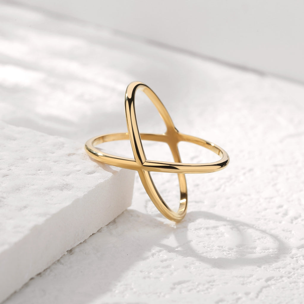 Gold "X" Criss Cross Skinny Band Ring