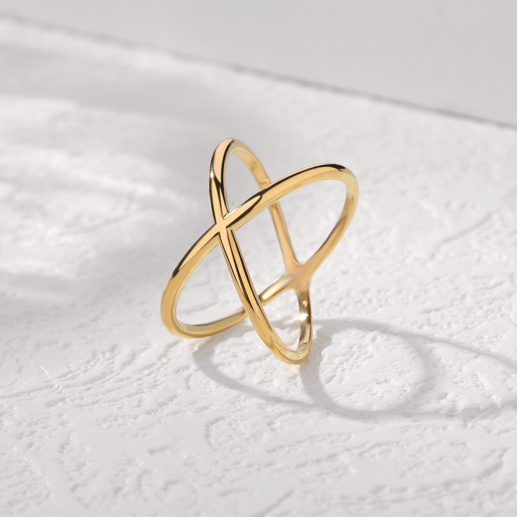 Gold "X" Criss Cross Skinny Band Ring