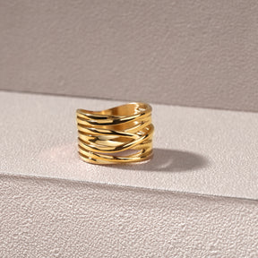GOLD KNOT CROSS STACK RING