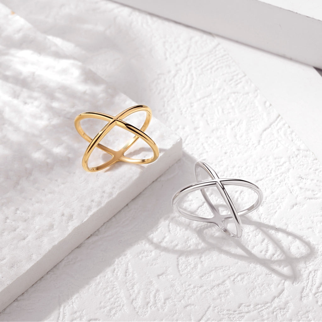 Gold "X" Criss Cross Skinny Band Ring
