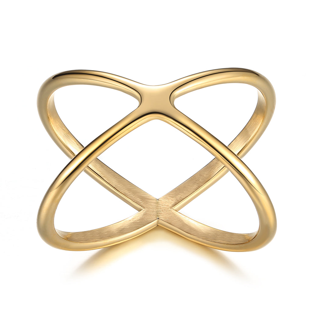 Gold "X" Criss Cross Skinny Band Ring