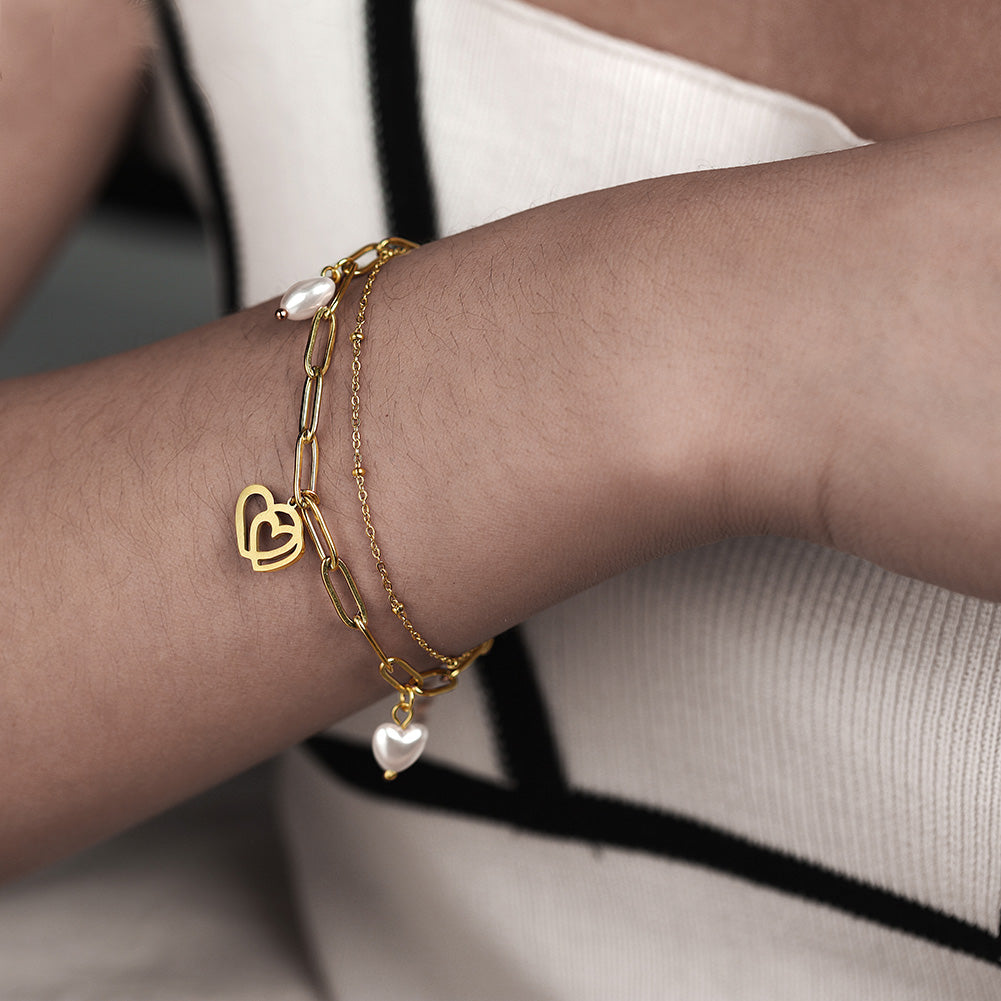 Double Heart with Pearl Bracelet