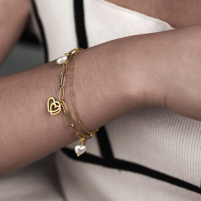 Double Heart with Pearl Bracelet Main Image