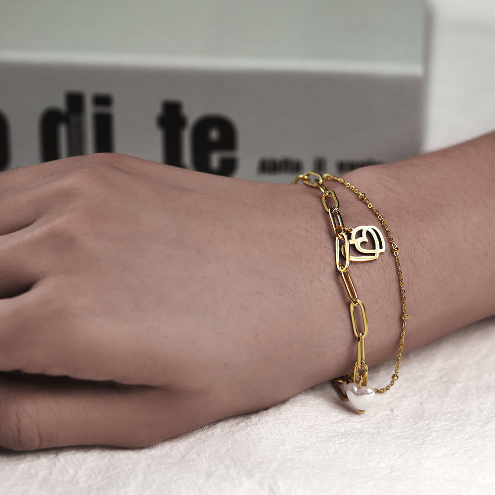 Double Heart with Pearl Bracelet