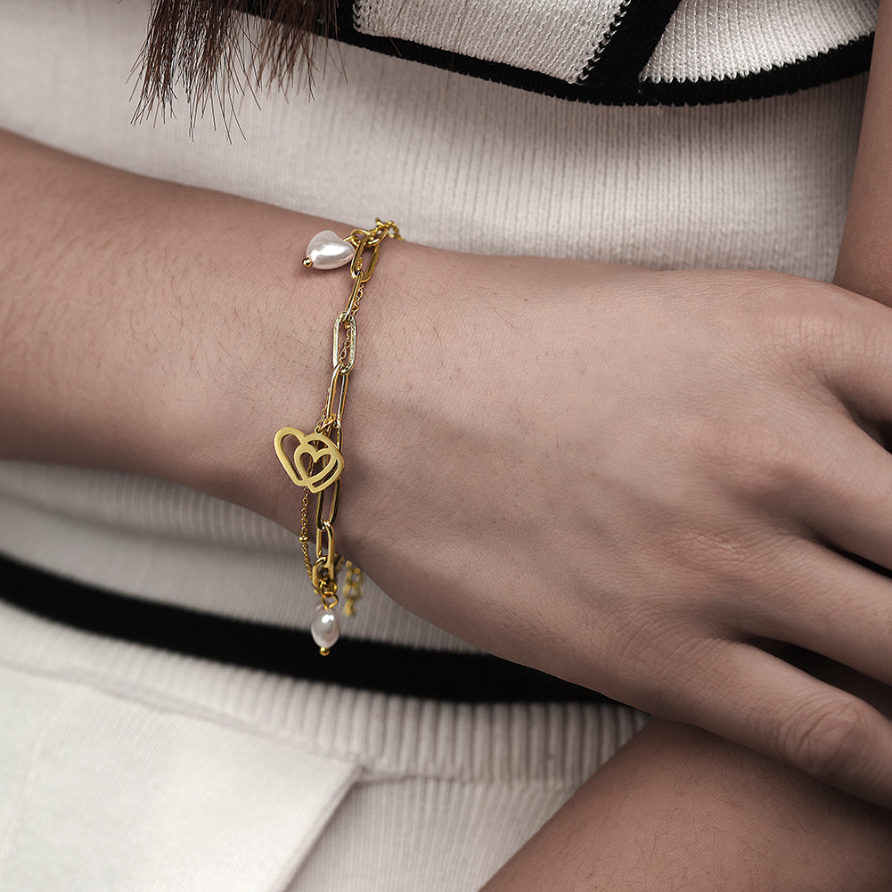 Double Heart with Pearl Bracelet