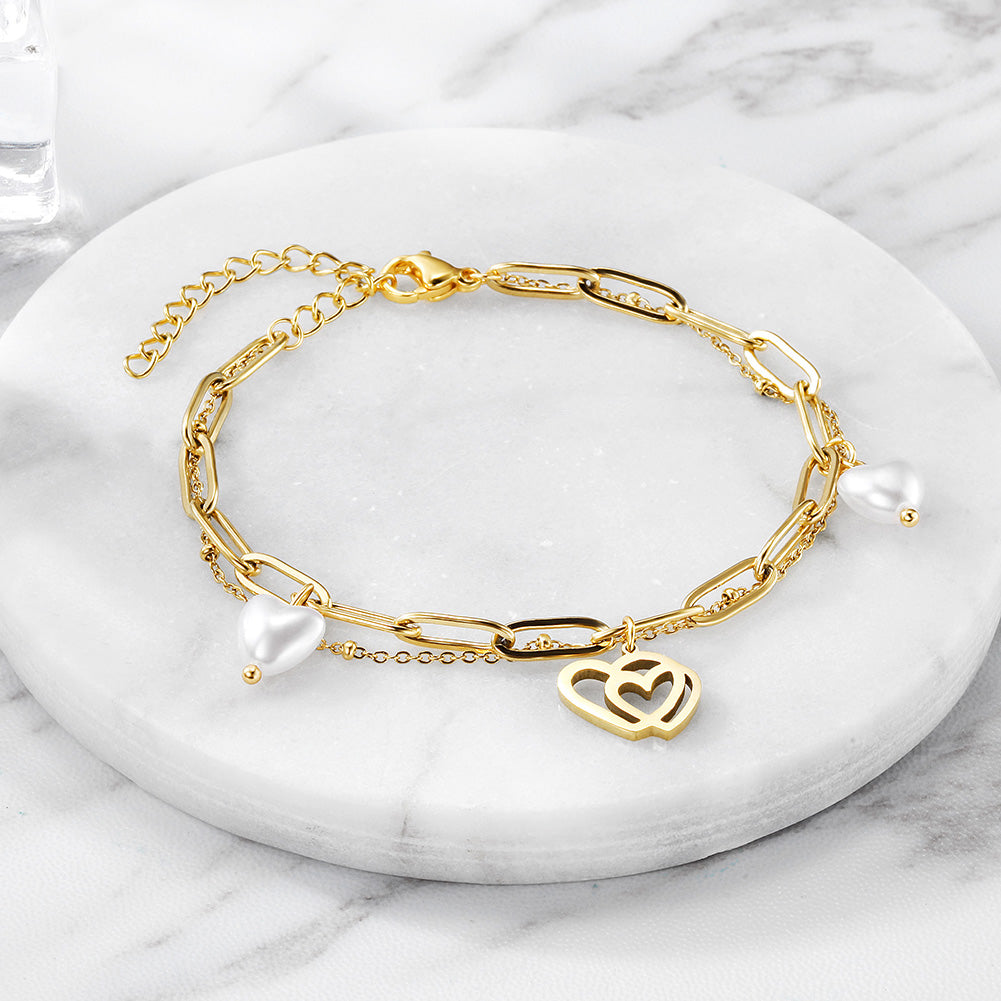 Double Heart with Pearl Bracelet