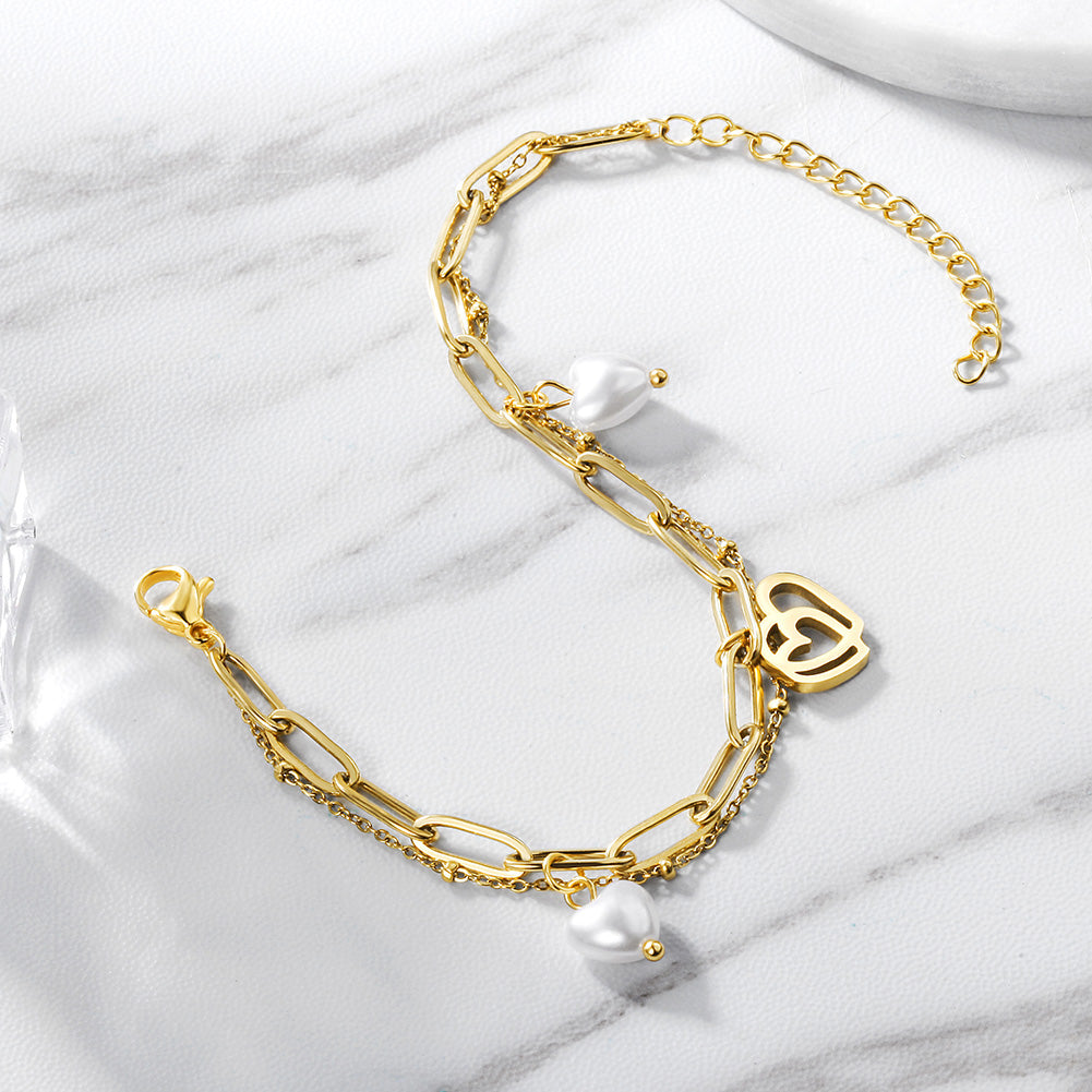 Double Heart with Pearl Bracelet