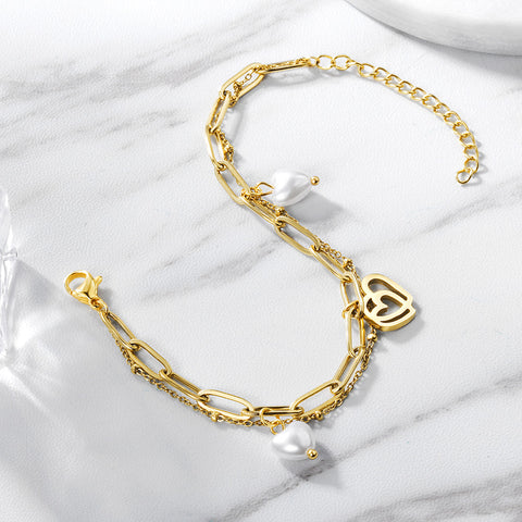 Double Heart with Pearl Bracelet