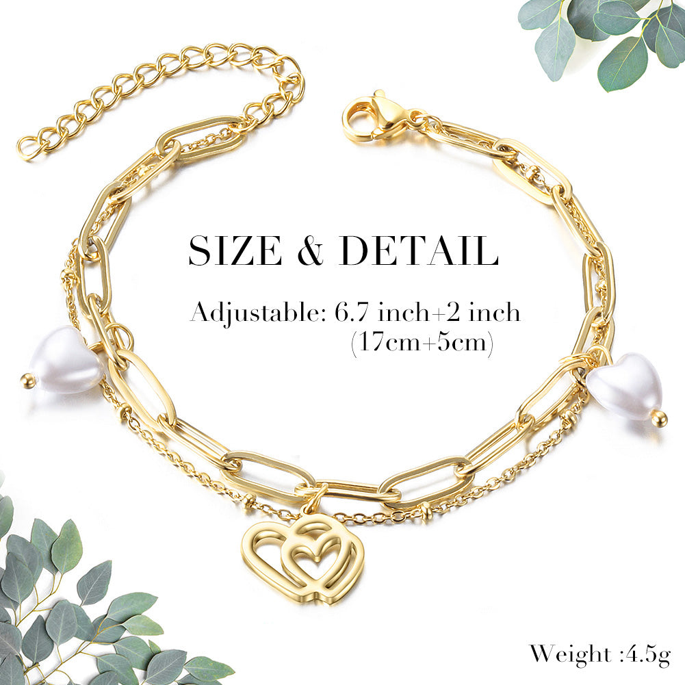 Double Heart with Pearl Bracelet