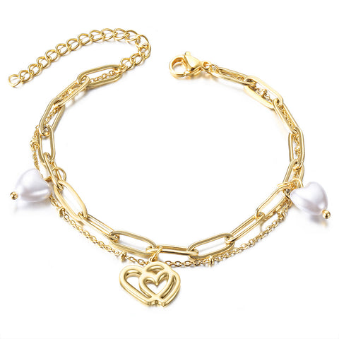 Double Heart with Pearl Bracelet