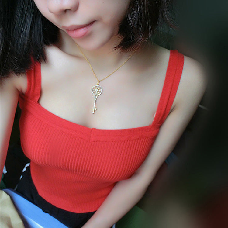 Gold Key With CZ Pendant