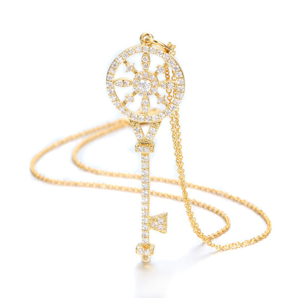 GOLD KEY WITH CZ PENDANT NECKLACE