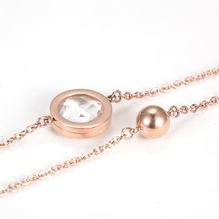 Rose Gold Ball With CZ Necklace