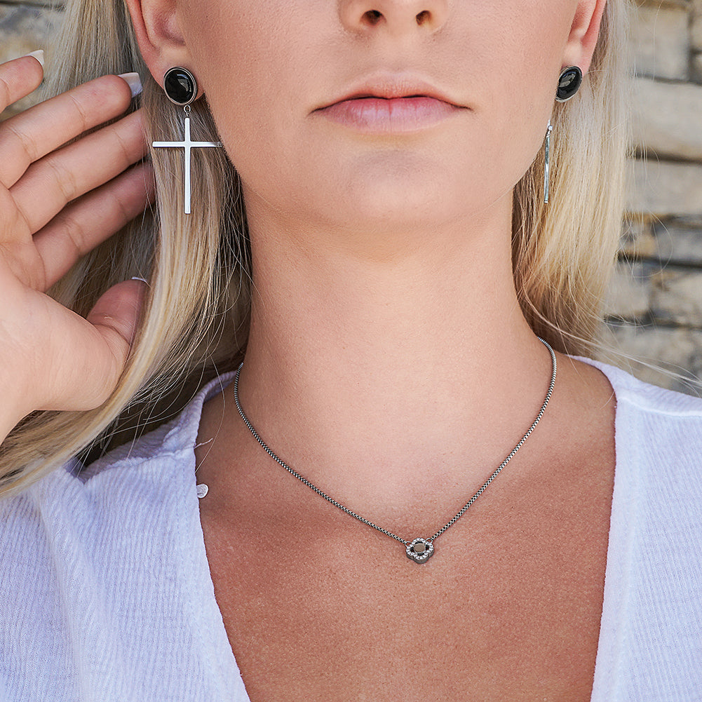 BLACK BALL WITH CROSS EARRINGS