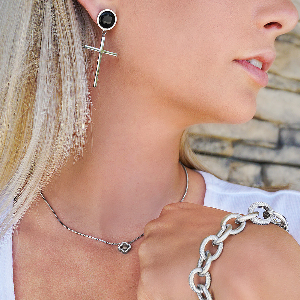 Black Ball With Cross Earrings