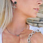 Black Ball With Cross Earrings