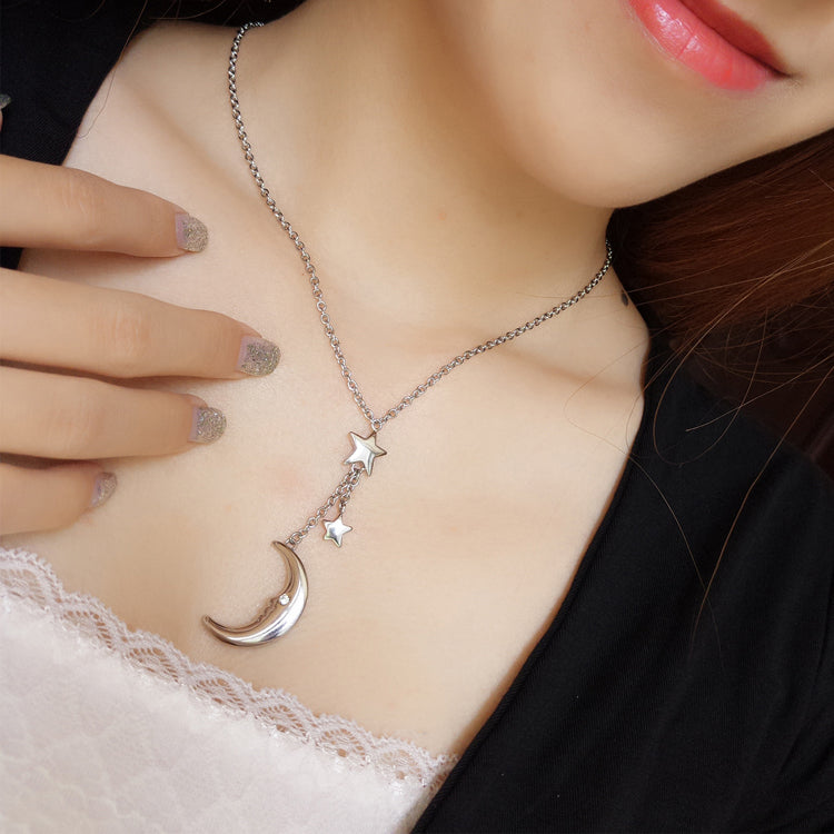 Silver Moon Big Star With Zirconia Pendant