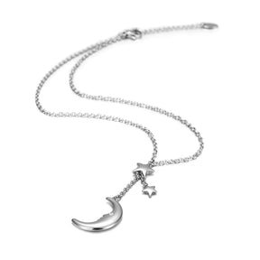 SILVER MOON BIG STAR WITH ZIRCONIA NECKLACE