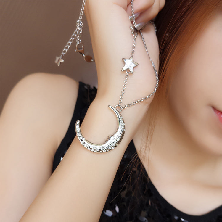 Silver Moon Star With Zirconia Pendant