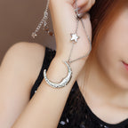 Silver Moon Star With Zirconia Pendant