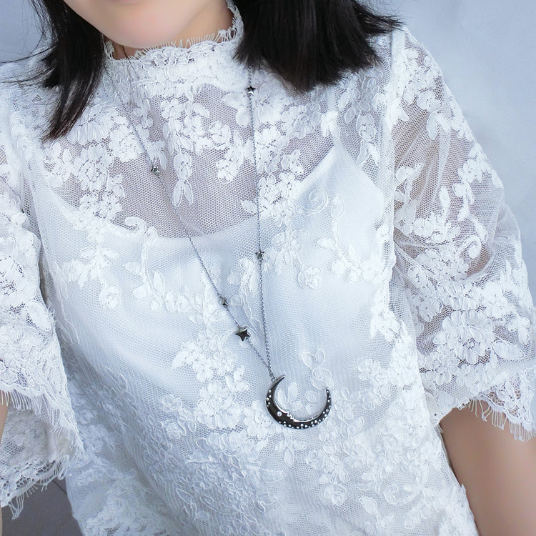 Silver Moon Star With Zirconia Pendant